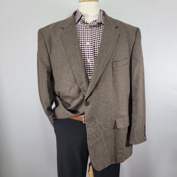 ADOLFO Men's Sport‎ Coat Blazer Two Button Brown Lambs Wool Flannel 52S